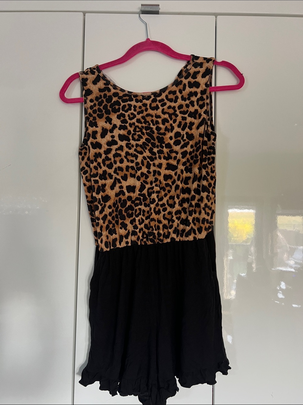 Beeson River Leopard Print Bodice Black Skirt Casual Jumpsuit romper